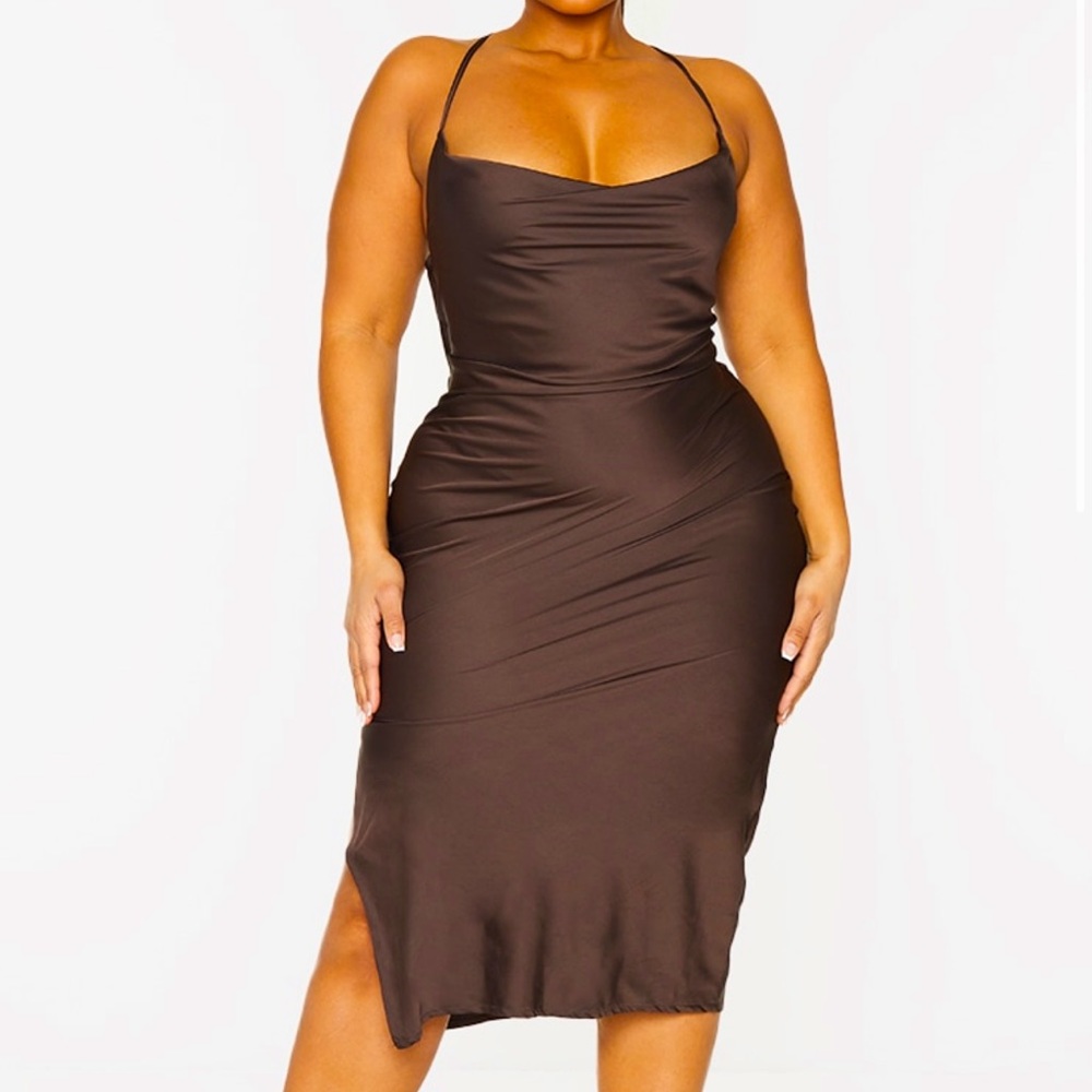 SATIN LACE UP MIDI DRESS 🤎